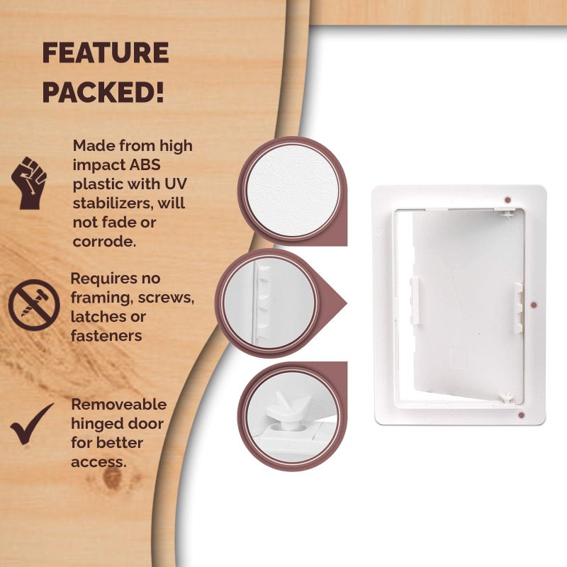 Morvat Access Panel 6x9 Inch for Drywall & Ceiling with Door, Heavy-Duty Durable ABS Plastic & Easy Install Access Box, Wall Hole Cover Plate for Plumbing & Electrical Cables & Wiring, White - Image 4
